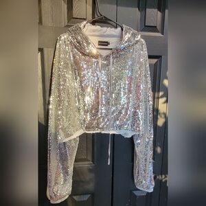 Sequin Crop Hoodie